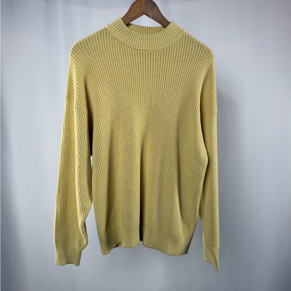 Aritzia TNA Cotton‎ Blend Waffle Knit Crewneck Sweater in Pale Yellow Size Small